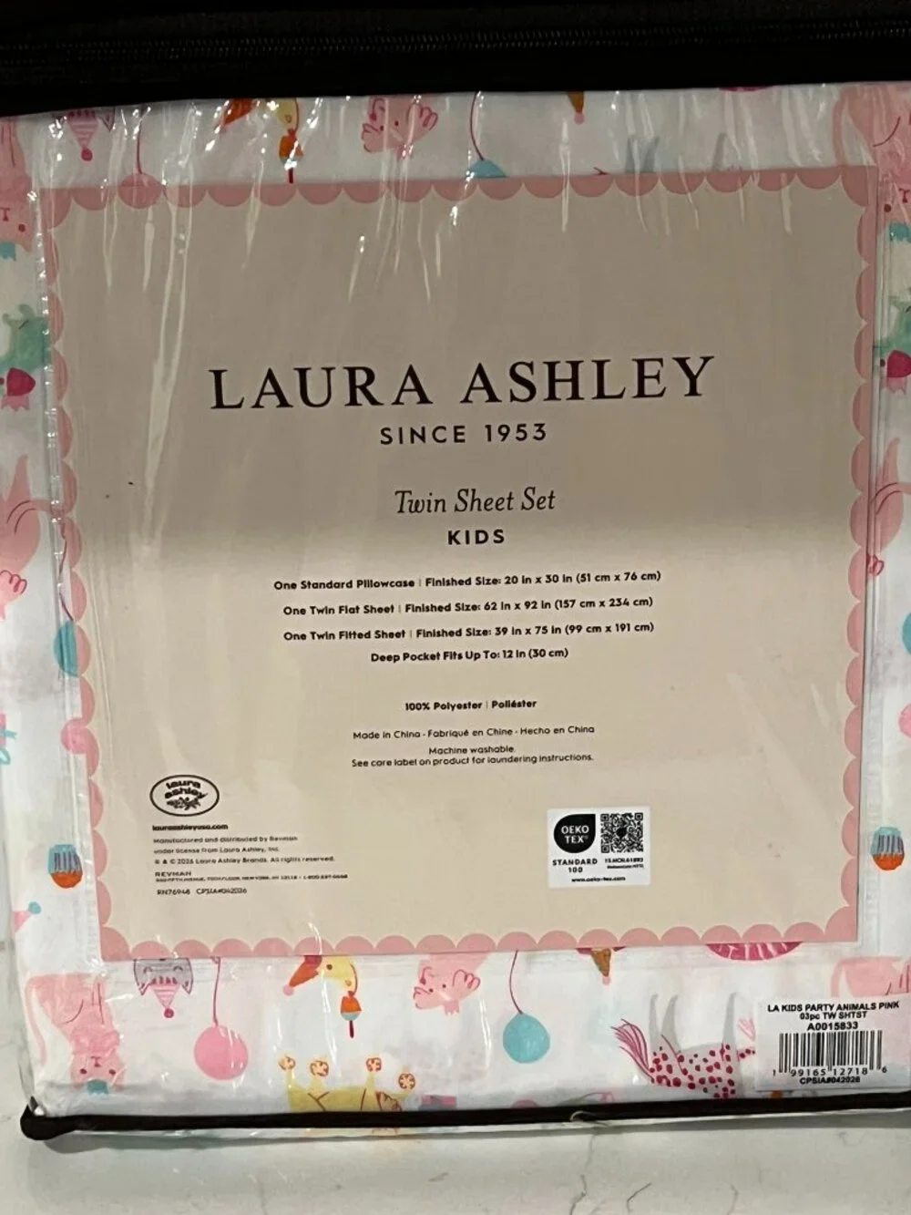 LAURA ASHLEY KIDS Twin White PARTY ANIMALS Sheet Set 3pc Dog Cat Pug Dachshund